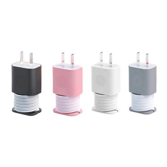 365Home 4-Pack 2 In 1 Silicone Charger Protector with Cord Wrap, Iphone Silicone Power Adapter Case, Snapback Charger Winder, Compatible with 18W/20W Charger - 1.65 x 1.1 inches (Charger not Included)