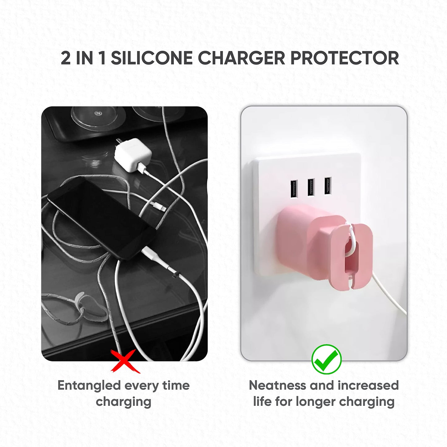 365Home 4-Pack 2 In 1 Silicone Charger Protector with Cord Wrap, Iphone Silicone Power Adapter Case, Snapback Charger Winder, Compatible with 18W/20W Charger - 1.65 x 1.1 inches (Charger not Included)